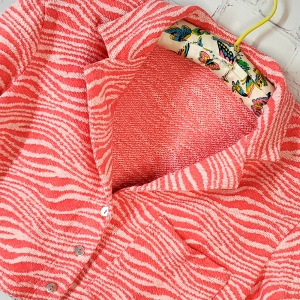 Zara Coral Zebra Print Crop Style Collared Blazer Abalone Buttons Size XS Y2K - Picture 8 of 13